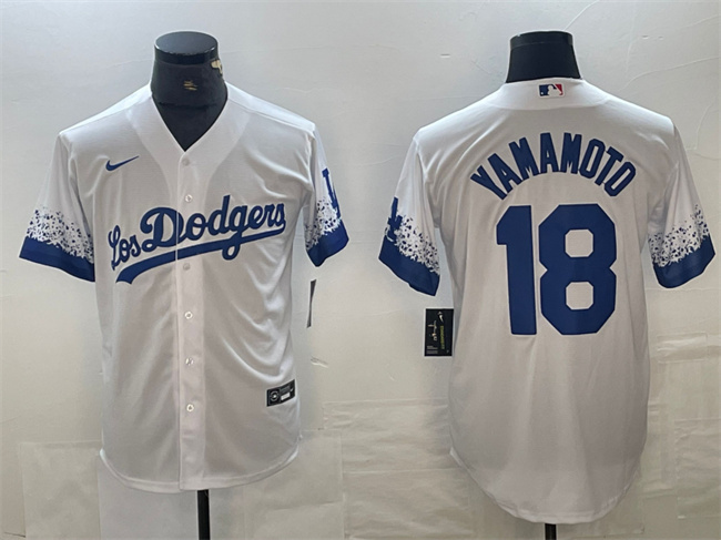 Men's Los Angeles Dodgers #18 Yoshinobu Yamamoto White City Connect Cool Base Stitched Jersey Men's Los Angeles Dodgers #18 Yoshinobu Yamamoto White City Connect Cool Base Stitched Jersey